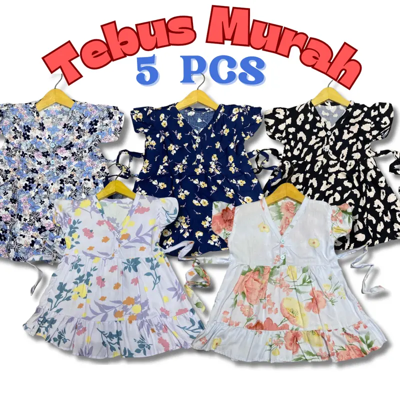 PAKET 5 PCS DRESS RUFFLY 0-6TH bestseller baju anak perempuan harian dress anak murah viral rayon tidur kekinian Bayi 6