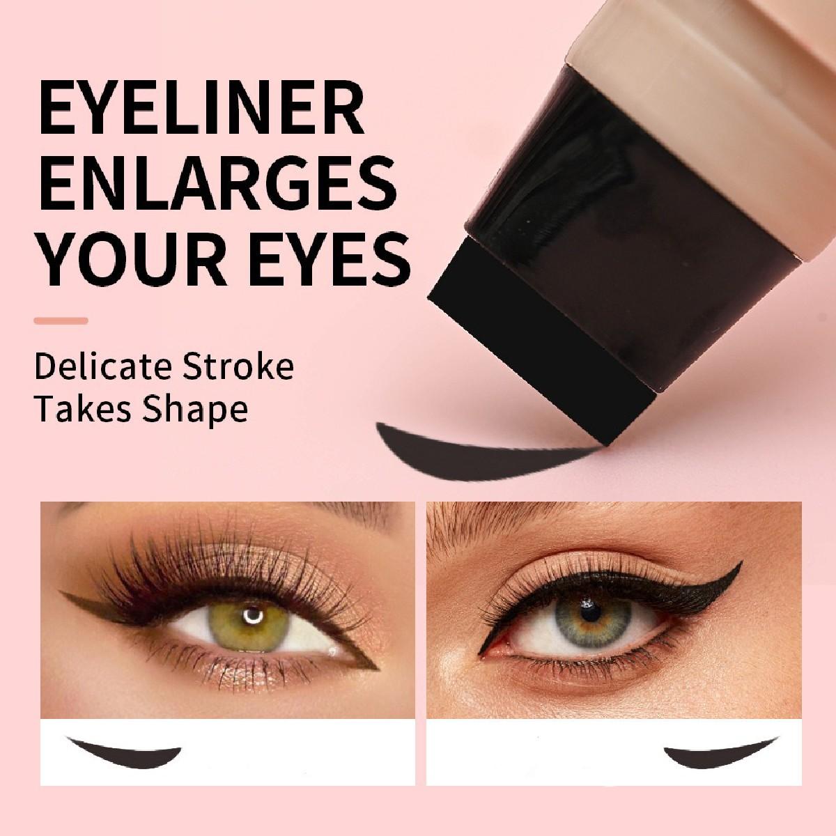 Double-Sided Rotating Design Eyeliner Stamp Pen, Brown & Black Waterproof Sweatproof Smudge-Free Makeup Tool, Perfect for Beginners Quick Eye Makeup, Enhance Eye Makeup