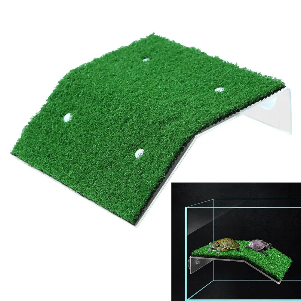 Turtle Platform Float Decoration Aquarium For Small Reptile Suction Cup Drying Easy Install Simulated Lawn Slope #436932
