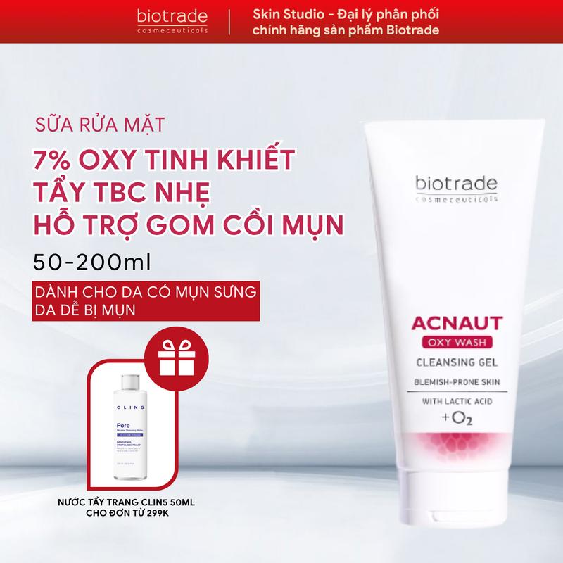 Sữa Rửa Mặt Dạng Gel Biotrade Acnaut Oxy Wash Cleansing Gel cho da mụn 50ml-200ml