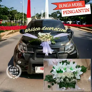 DEKORASI MOBIL PENGANTIN BUNGA MOBIL PENGANTIN / KAP MOBIL PENGANTEN / PITA MOBIL PENGANTIN / BUNGA MOBIL PENGANTIN MEWAH / PERNIKAHAN WEDDING CAR / TILE KARANGAN / BUNGA HIAS MOBIL MURAH CANTIK AVANZA RUSH FORTUNER CRV  JAZZ ARISCA193VZ Biru Putih