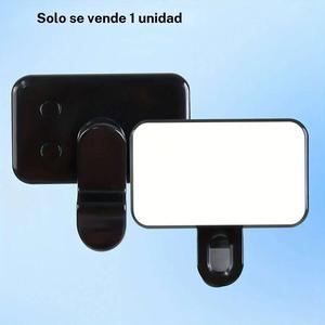 Luz LED portátil con clip, brillo y ángulo ajustables, recargable por USB, ideal para selfies y videos, accesorio de fotografía móvil