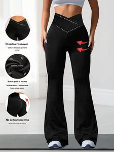 Pantalones acampanados elásticos de cintura alta para mujer, diseño cruzado ultra suave, levantamiento de glúteos, yoga y ropa para el commuter, uso diario casual