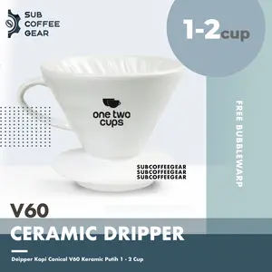 V60 Ceramic Coffee Dripper 01 - Drip Pour Over Kopi Keramik White 1-2