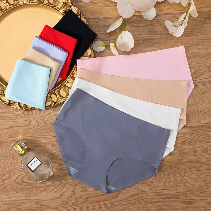 Đồ Lót Lụa Lạnh Không Đường May, Dành Cho Nữ, Đồ Lót Một Mảnh, Thoáng Khí, Đồ Lót Cạp Trung Gợi Cảm, Đồ Lót Tam Giác Nữ