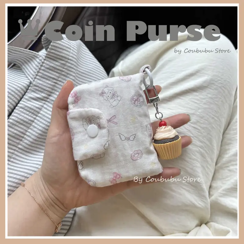Ví Đựng Tiền Xu Và Thẻ, Coububu, Phong Cách Ins Nhật Bản, Dễ Thương Và Dễ Thương, Dành Cho Bé Gái, Thiết Kế Hoa Vải Bố, Túi Xách Có Khóa Kéo, Ví Đựng Thẻ, ví đựng tiền Xu Cầm Tay 8