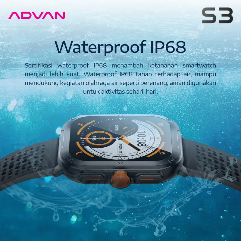 ADVAN Smartwatch S3 1.99" inch up to 15 Days IP68 Waterproof 300mAh AI Assistant Bluetooth 5.3 6