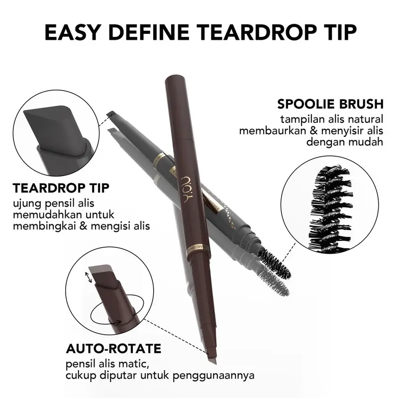 YOU Teardrop Brow Definer pensil alis waterproof pigmented tahan lama make up mata you Y.O.U tear drop TEARDROP BROW dark brown ash charcoal grey chocolate hitam coklat abu 2