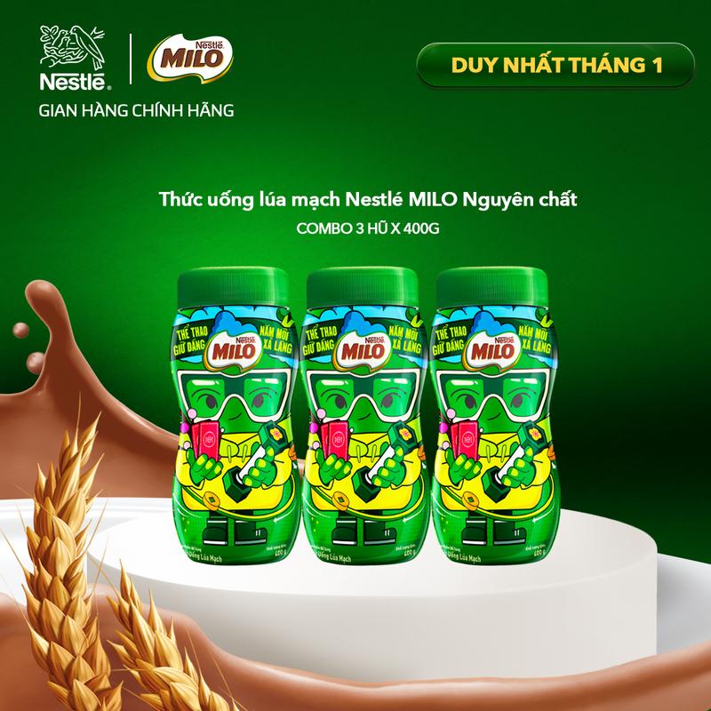   Bao bì ngẫu nhiên   LiH  Nestlé VN Combo 3 Hũ nhựa Thức uống lúa mạch Nestlé MILO Nguyên chất 400g 