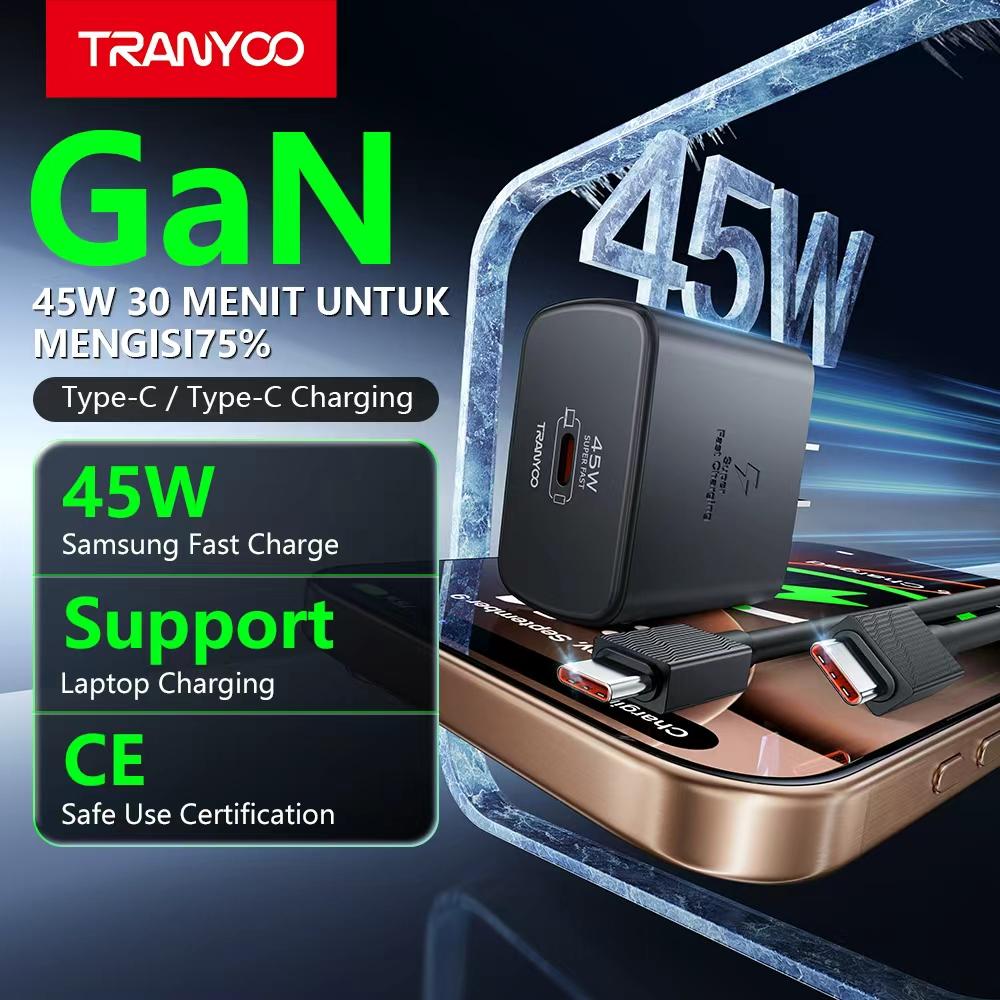 TRANYOO【TIS】 SA6C สำหรับผู้ใช้ Samsung  45W อะแดปเตอร์ชาร์จเร็วพิเศษ สายชาร์จแบบCถึงCเหมาะสำหรับ S20