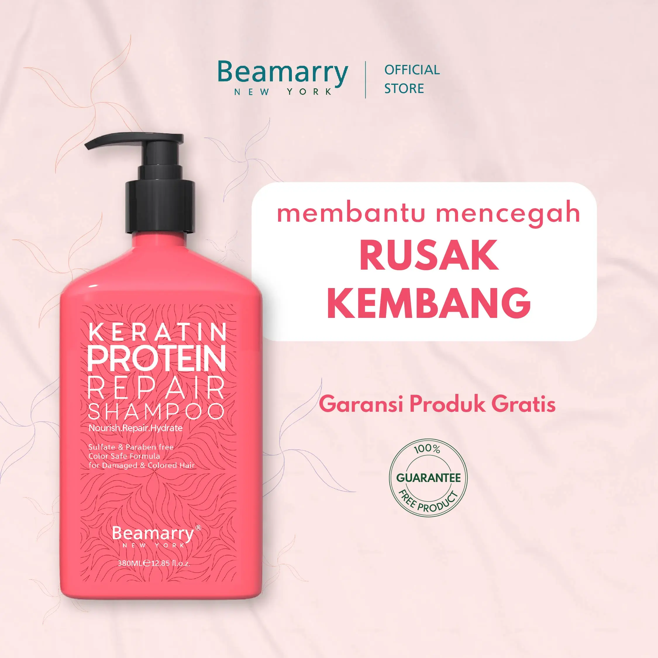 Beamarry Hair Care | Shampoo Keratin Protein Repair 380ml | Anti Rontok, Anti Lepek, Oil Control, Extract Keratin