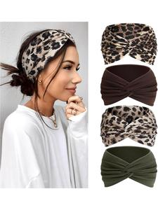 Set de 4 diademas para mujer con lazo tie-dye boho, elásticas y anchas/estrechas, estilo vintage para deportes, yoga, maquillaje y spa; accesorio de moda