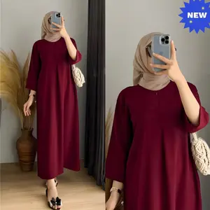 (Langsung Kirim)DRESS ZEA Midi | Busui Lengan 3/4 Crinkle