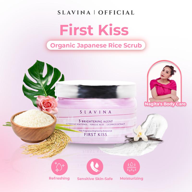 SLAVINA Organic Rice Body Scrub First Kiss | scrub badan untuk menghilangkan bekas luka 1