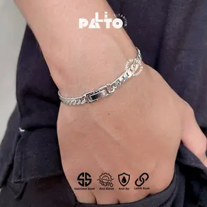 GELANG RANTAI TITANIUM PRIA SILVER MODEL SISIK NAGA ELEGAN ANTI KARAT BRACELETS Stainless