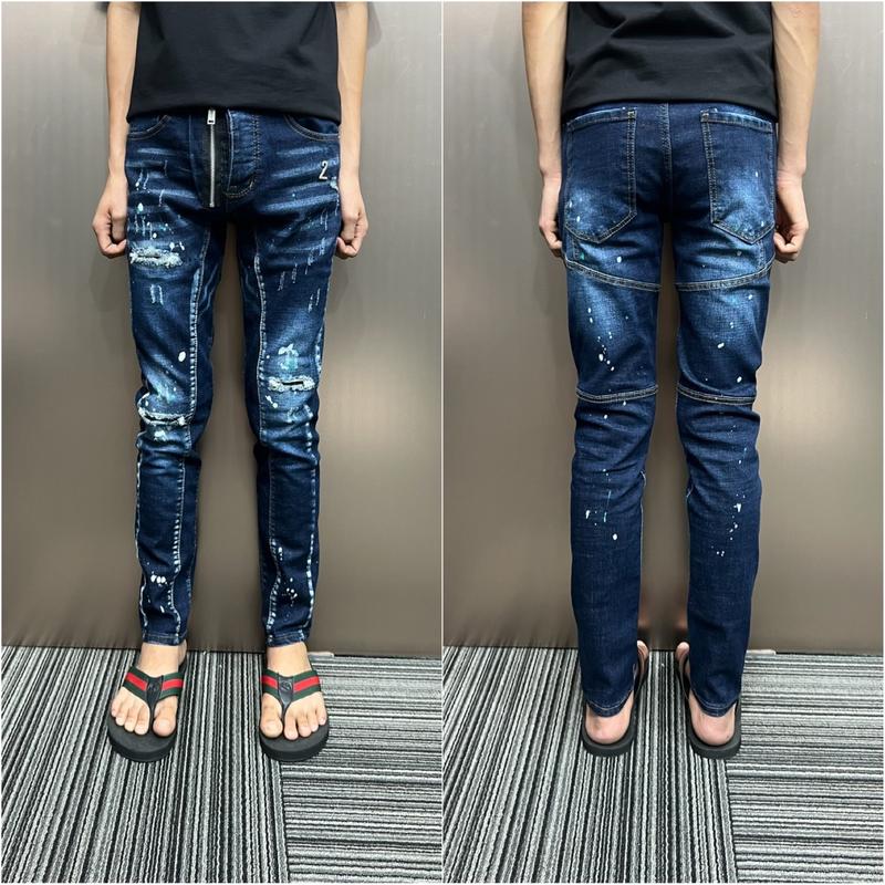 Quần jeans nam rách vẩy sơn logo số 2 , quần jean xanh mix khoá lệch chất đẹp co dãn 4 chiều form dáng ôm cho nam.