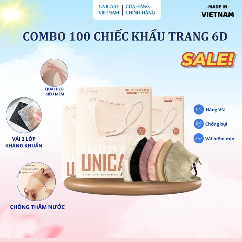 COMBO ƯU ĐÃI UNICARE 6D Pro Mask combo 100 Chiếc Khẩu Trang giá ưu đãi Chống UV vải Mềm Chống Nước Thoáng khí Chống bụi mịn