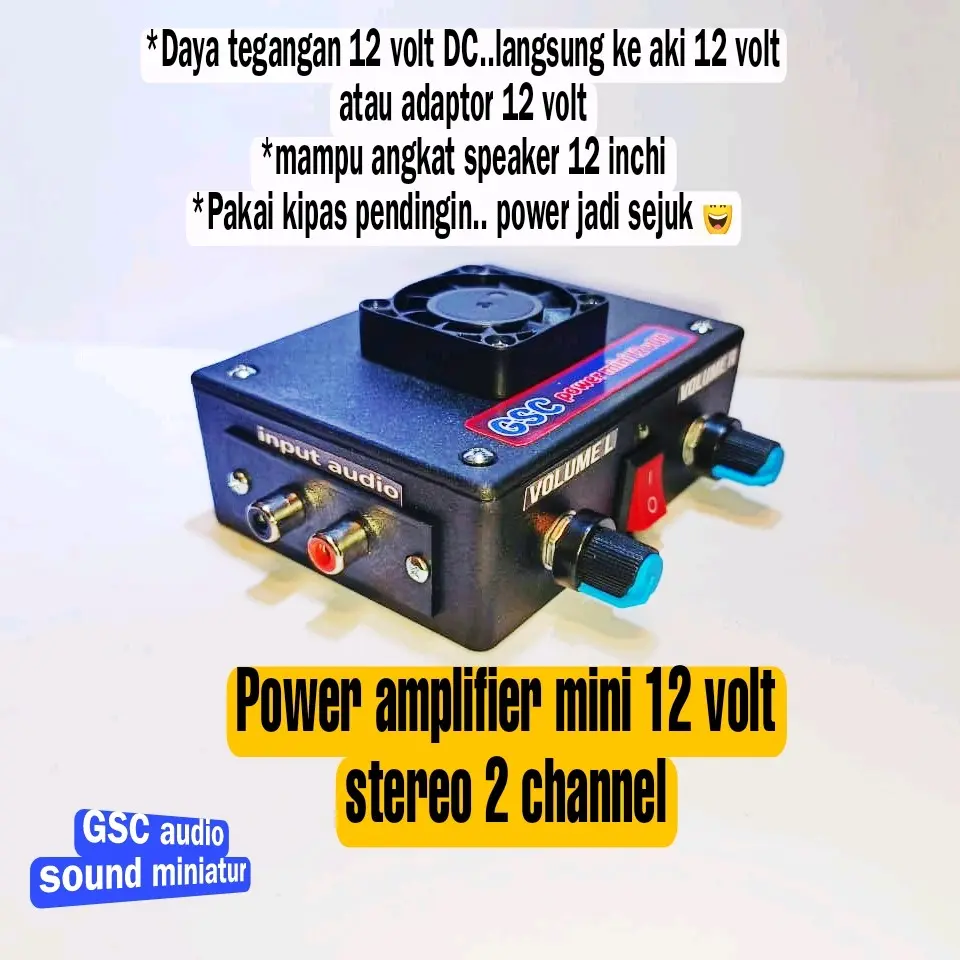 Power Mini 12 Volt Stereo 2 Channel Volume L dan R + Pendingin Kipas