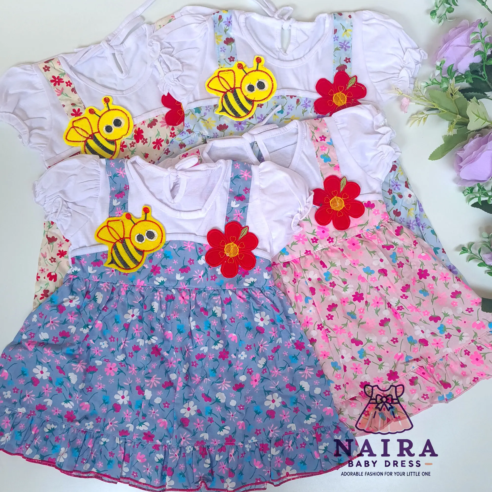 (P-059) Baju Bayi Perempuan 0-6 bulan newborn / Dress bayi perempuan newborn Planet Kidz Motif Lebah Bunga
