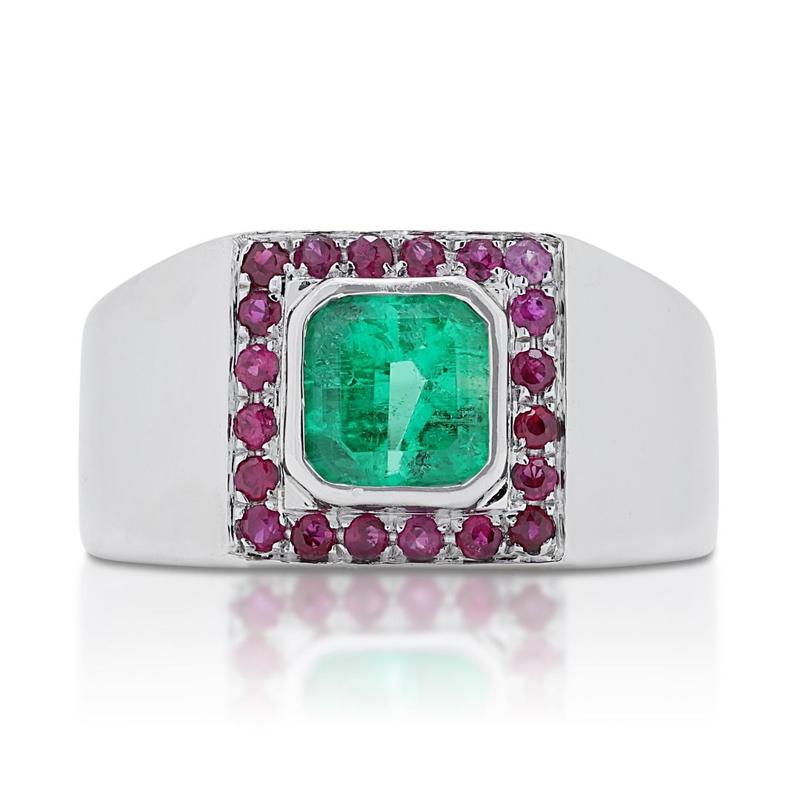 Fabulous 1 carat and 5 points Emerald and Rubies Dome Ring in 18K White Gold 0