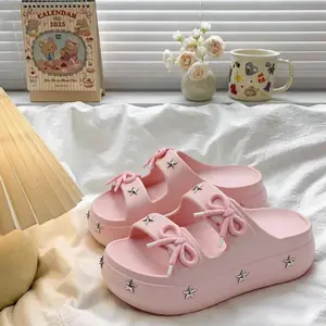 Sandal Selop Wanita Sandal Slip On Hiasan Pita Sandal Daily Cewek Sandal Karet Jelly Anti Slip Bahan EVA 8912M-1