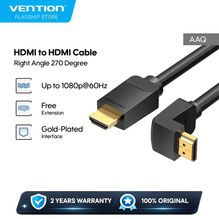 Gambar Vention Kabel HDMI 2.0 Right Angle Cable 270 Degree 4K 60Hz 3D High Speed   - AAQ - BLACK, 1.5M dari Vention By Andalan Kota Administrasi Jakarta Utara Tokopedia