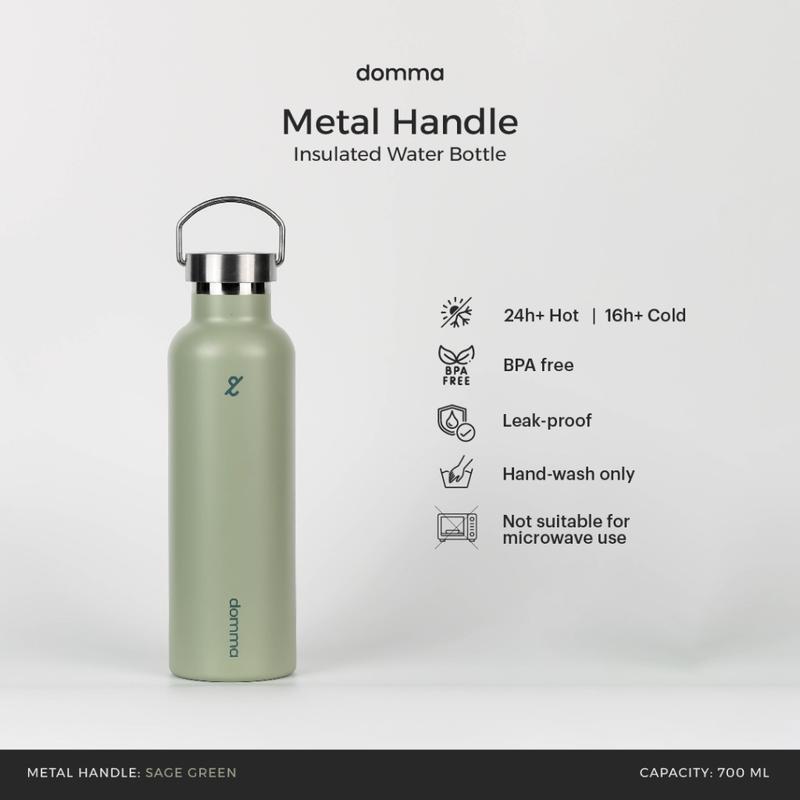 [Domma] 700 ml Metal Handle Lid Insulated Reusable Tumbler Water Bottle - Double Wall Stainless Steel Botol Minum Thermos Kopi Teh 0