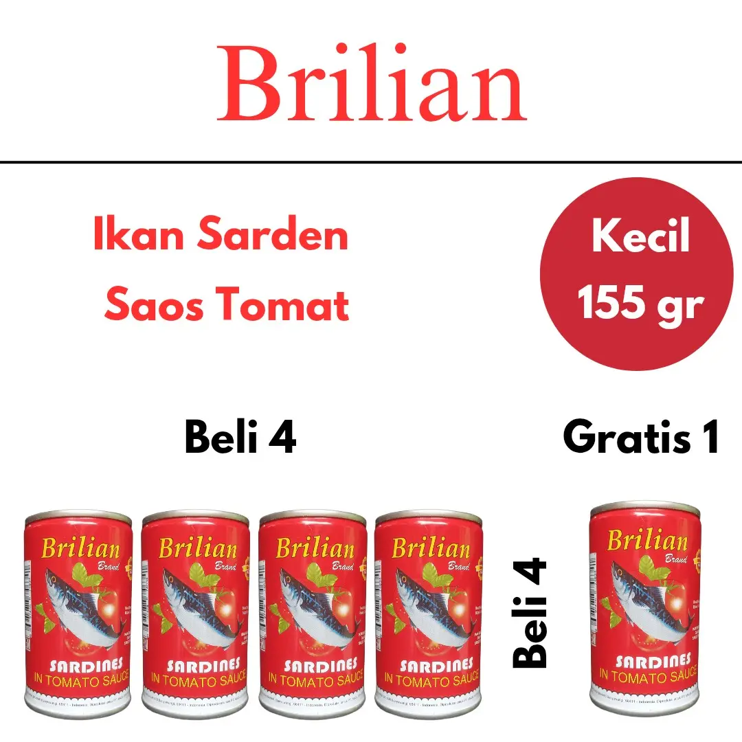 BELI 4 GRATIS 1 Ikan sarden kaleng brilian saos tomat 155gr Siap Masak