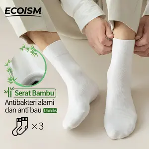 ECOISM Kaos Kaki Bambu Viral 3 Pasang Super Lembut Elastis Anti Bau Adem Unisex Wajib Punya Serat Bambu Antibakteri Alami Nyaman Pria Wanita