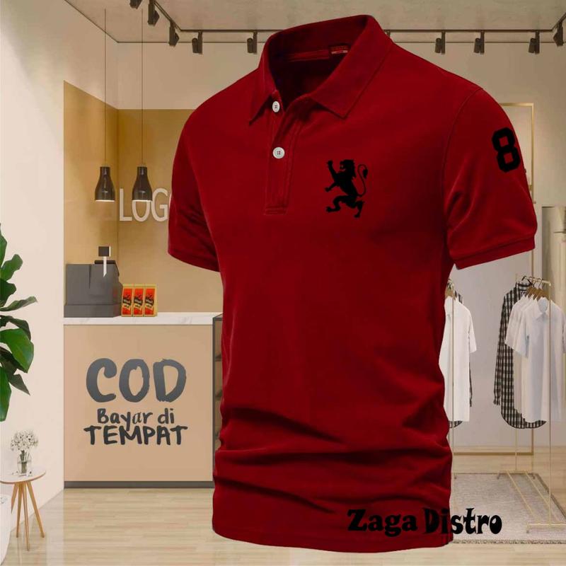 COD T-shrit POLO kerah Singa 8 Text Hitam Kaos Kerah Dewasa Shirt / Kaos Wangki Pria Polo / Kaos Seragam 3