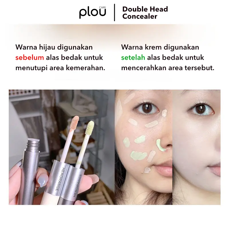 HERORANGE Double Head Stick Highlighter Concealer 2 in 1 Soft Shadow Primer Mencerahkan Menyembunyikan Bintik Jerawat Secara Alami Kosmetik Tahan Lama Long Lasting Contour Bronzer 2
