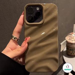 INS Khaki Caramel Pleats IPhone Case Compatible for IPhone 11 Casing 14 Pro Max Ip 13 12 11 Pro Max IPhone 6Plus 7Plus 8Plus XS Max