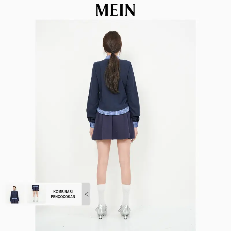 [MEIN Premium]URBAN Atasan Kerah Polo Lengan Panjang Atasan Wanita Kekinian Desain Kombinasi Gaya Dua Lapis 92048 3