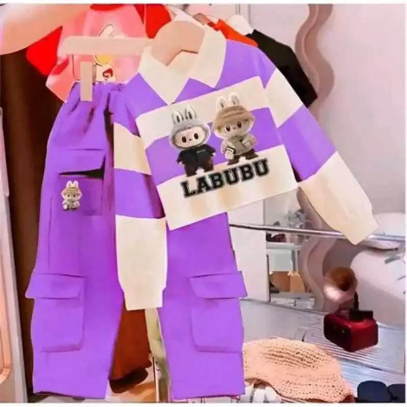 Setelan Anak Stripe Terbaru dan Celana Kargo Panjang Setelan Anak Crop Celana Kargo Model Terbaru 2-12 tahun Perempuan Bunda Parsel 4