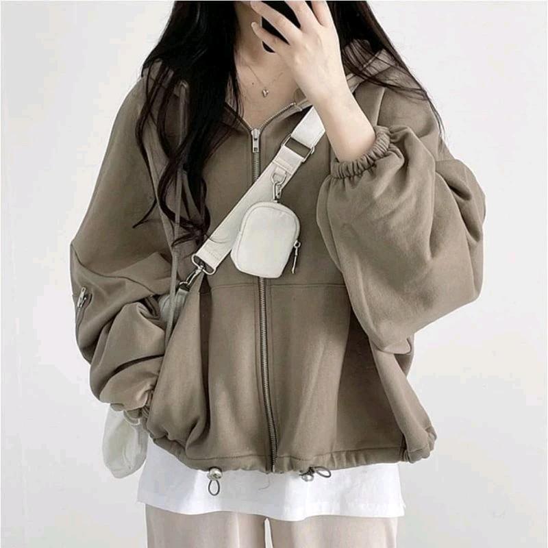 Jaket Hoodie Zipper Wanita | Casa Zipper Hoodie Sweater Casual Wanita Fullzip Fleece Korean XL vintage 0