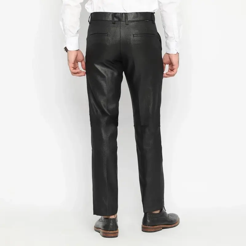 Celana Kerja Pria Bahan Dasar Mengkilap Metalik Slimfit Kerja Kantor Formal Premium Panjang Hitam Cowok 1