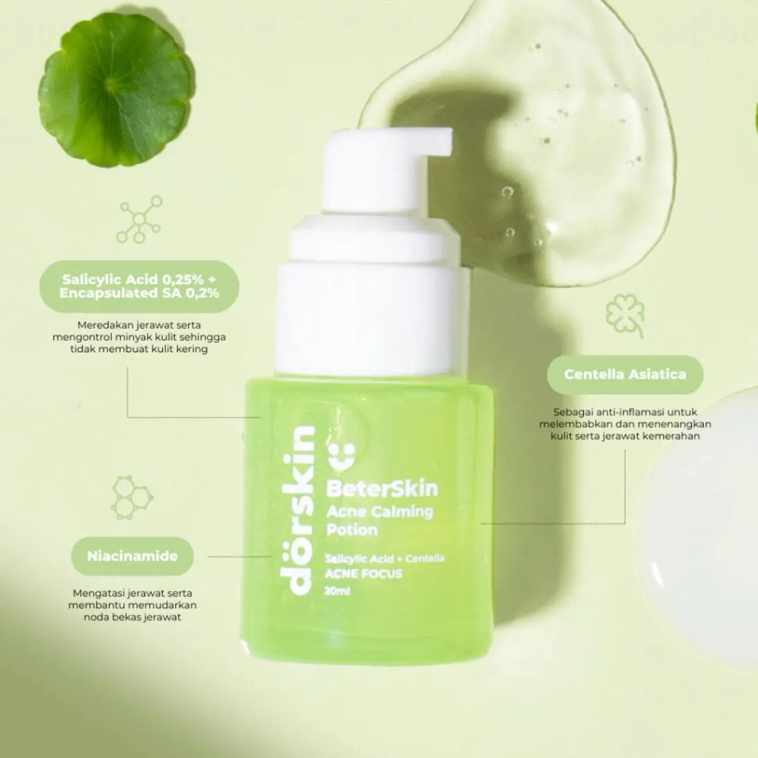 Dorskin Beterskin Acne Calming potion jerawat tampa buat kulit kering.Serum 20ml G5AJI1