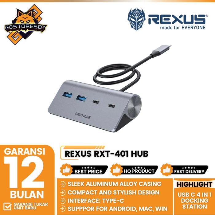 Gambar Rexus RXT-401 Hub USB C 4 in 1 Docking Station dengan 2 Port USB-C & 2 Port USB 3.0 Super Speed 5Gbps Casing Aluminium Alloy Premium - Converter REXUS Type C 4IN1 RXT 401 dari GGSTORESBY Kota Surabaya Tokopedia