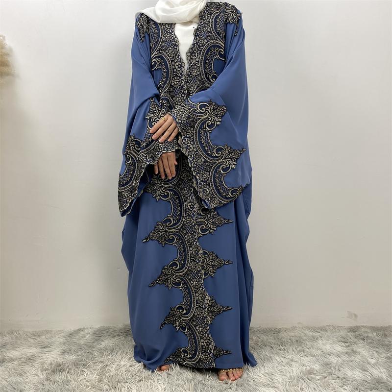 Product Introduction of 1417#  Modern Dubai Embroidery Big Cuff Nida Batwing Sleeve Modest Fashion Butterfly Abaya 12