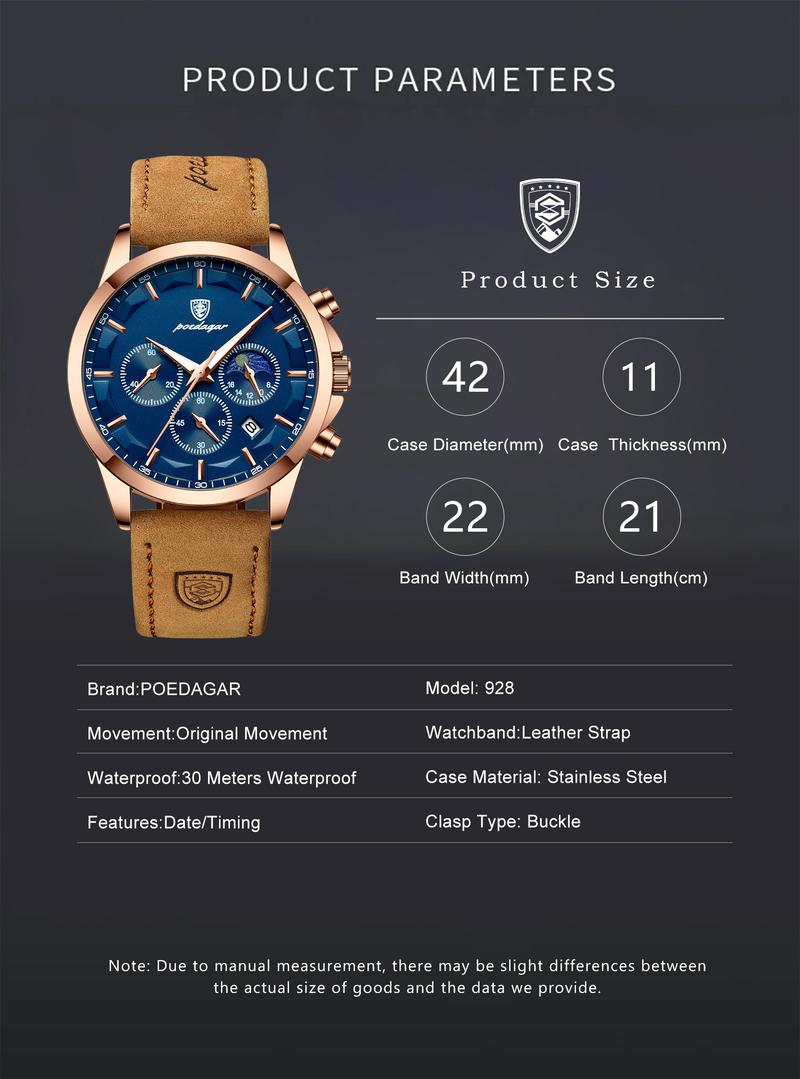 Product Introduction of Men Quartz Watch Luxury Sports Waterproof Chronograph Luminous Date Man Wristwatch Business Leather Men's Watches Clock 13