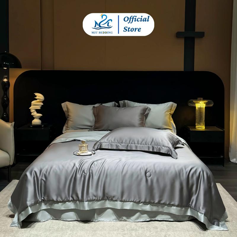 Bộ chăn ga gối Lyocell 60s HELINA cao cấp gồm 1 ga giường 2 vỏ gối và 1 chăn chần bông hè sang trọng thoáng mát