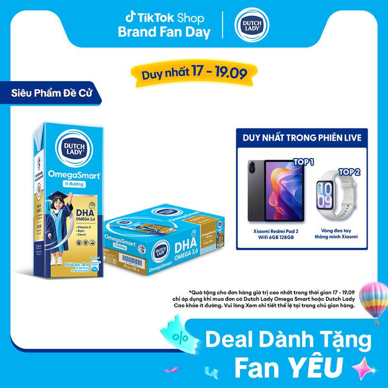 Thùng 48 Hộp Sữa Dinh Dưỡng Ít Đường Dutch Lady OmegaSmart 48x180ml