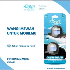 Airpro Pengharum Mobil Pop & Clip Carribean Ventilasi AC 3ml x 2pcs Buy 1 Get 1 Wangi Mewah Tahan Hingga 60 Hari