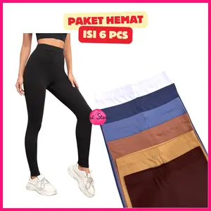 Paket Hemat Isi 6 Pcs Legging Wanita - Celana Panjang Cewek Hitam - Legging Olahraga - Celana Gym Outdoor Sport daily ❤ hitam