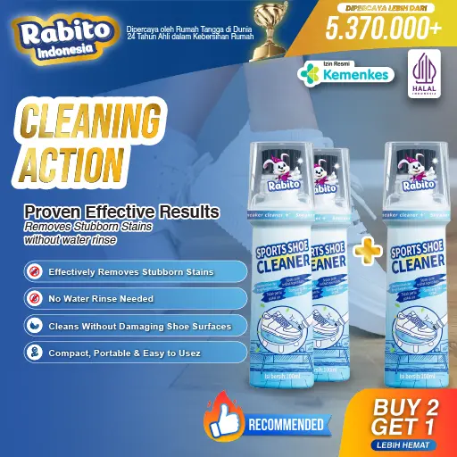 [A] Rabito Sport Shoe Cleaner With Brush 100ml – Cairan / Liquid Pembersih Sepatu Olahraga dengan Sikat Kepala Botol | Instant dan Praktis Tanpa Air | Penghilang Noda & Kotoran Membandel | Pocket Size