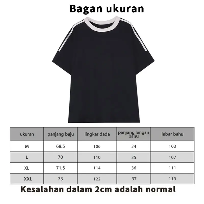 Tshirt Lengan Pendek Garis Tiga Baju bola Snoopy Korean Style Kaos Longgar 100% Cotton 8