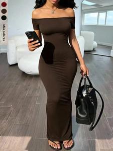 Vestido elegante de un solo hombro con manga corta, falda larga estilo línea A con cintura fruncida y ajuste ceñido al cuerpo, perfecto para el uso diario, citas, estilo urbano y salidas casuales.