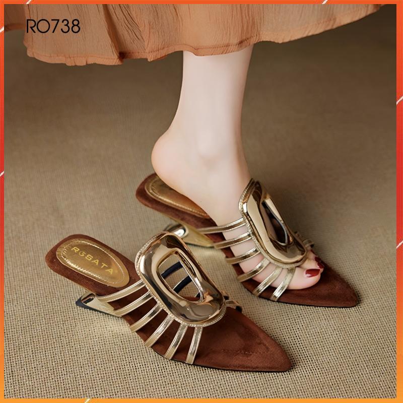  Dép guốc nữ đế xuồng 5 phân hàng hiệu ROSATA hai màu bạc nâu thời trang cao cấp ro738 