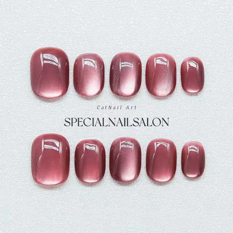 Kuku Palsu Dapat Dipakai Semi Buatan Tangan Tangga Super Pendek Mata Kucing Ukuran Penuh XS/S/M 10PCS/SET Nail Art Polish 001 017 040 1
