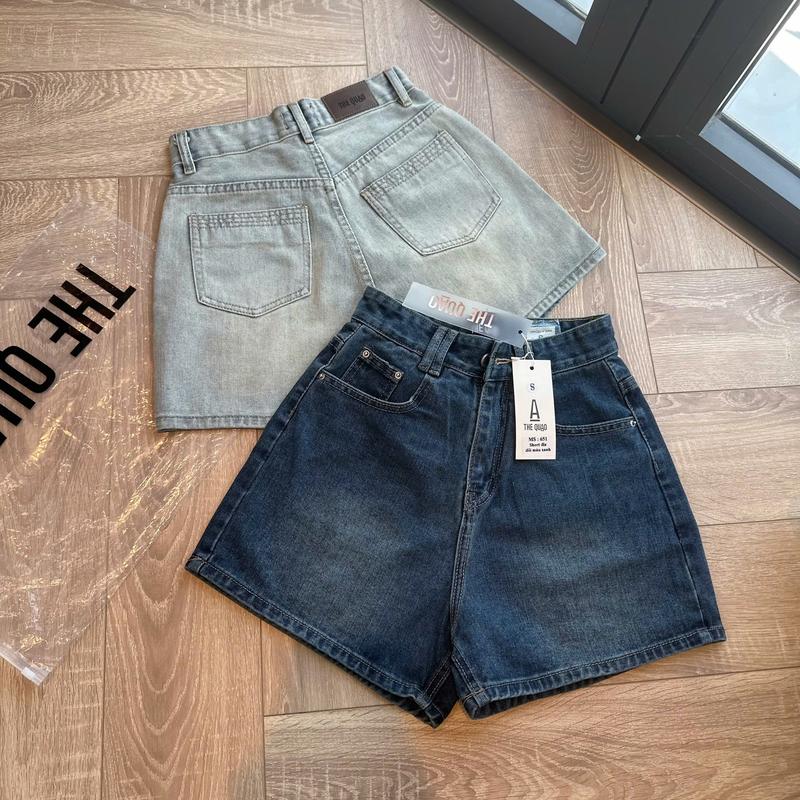 THE QUẠO - Quần Short Jeans Nữ Lưng Cao Thêu Túi Kiểu Màu Bụi Nhạt S0705_651